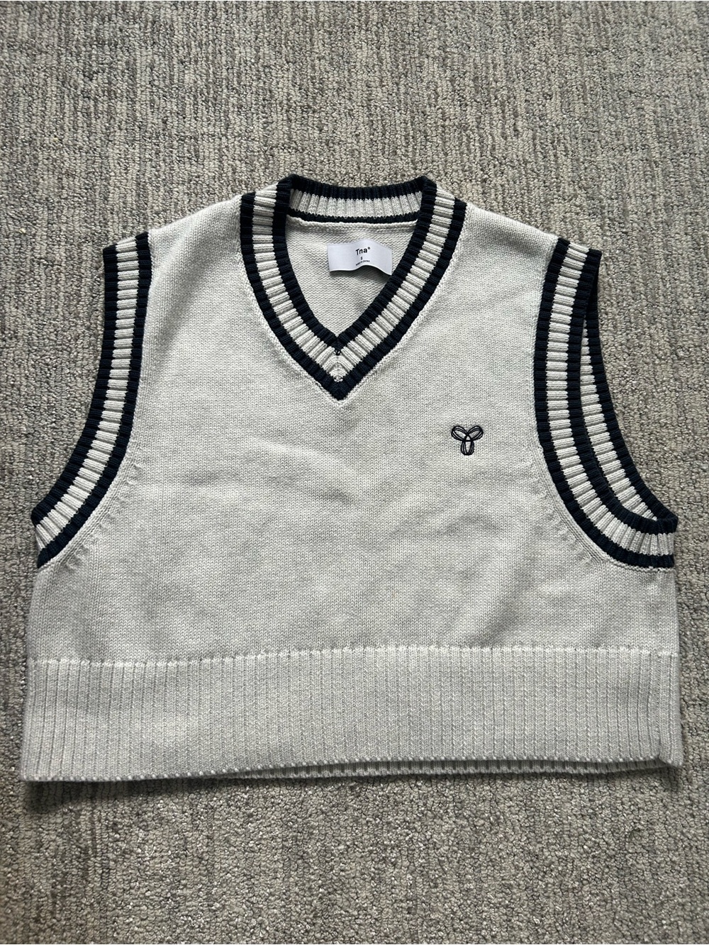 Aritzia Cream V-Neck Sweater Vest with Black Trim